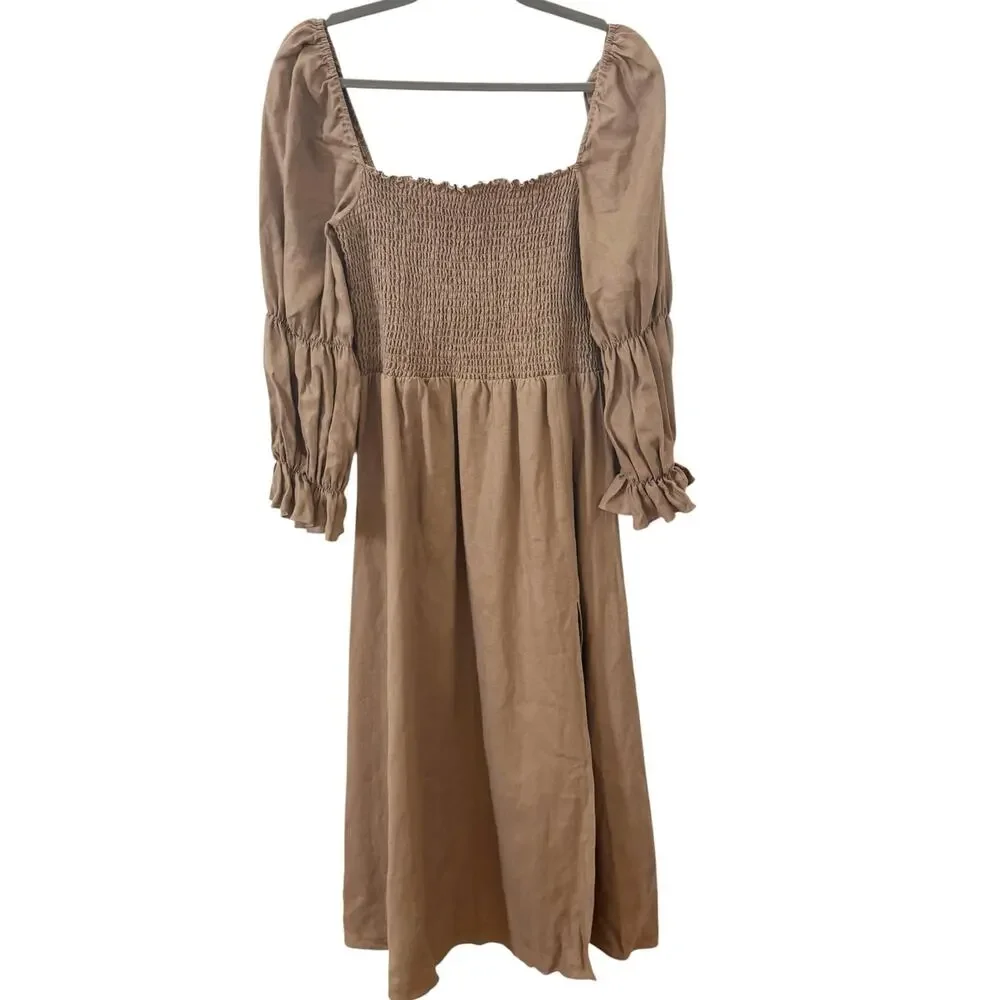 Reformation Hyland Linen Dress in Khaki Size XL - Picture 5 of 13